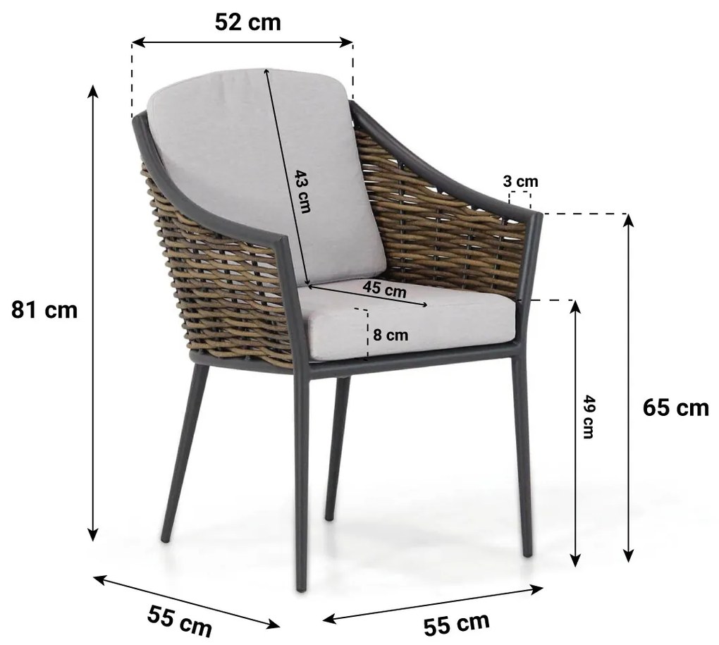 Tuinset Ronde Tuintafel 4 personen 125 cm Wicker Grijs  Coco Olivine/Matale