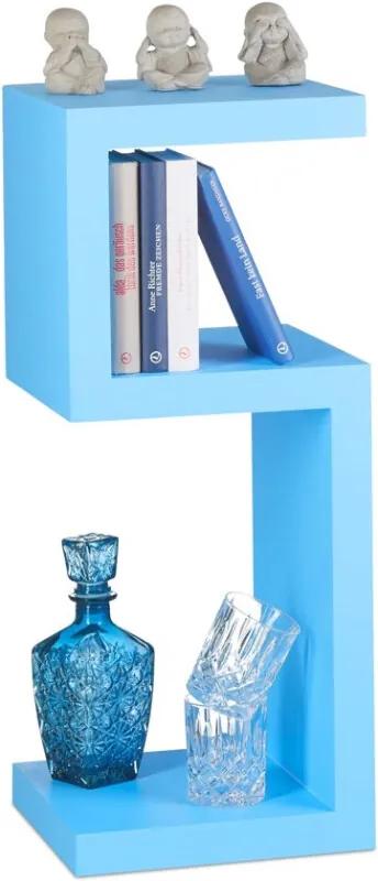 Boekenrek retro design - kastje met 3 planken - vrijstaand - S-vorm - smal blauw