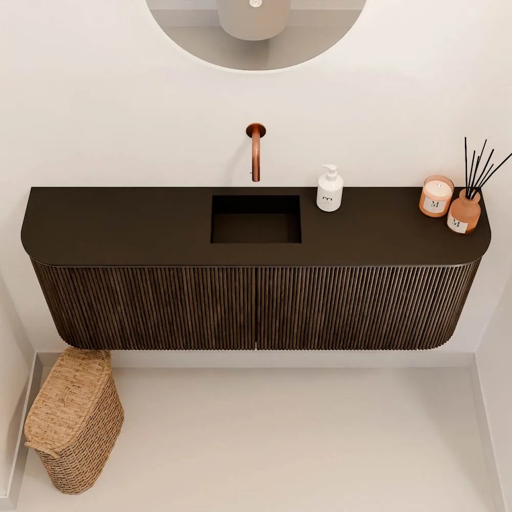 Mondiaz Joya 115cm toiletmeubel ronding links/rechts walnut met wastafel faye midden zonder kraangat urban