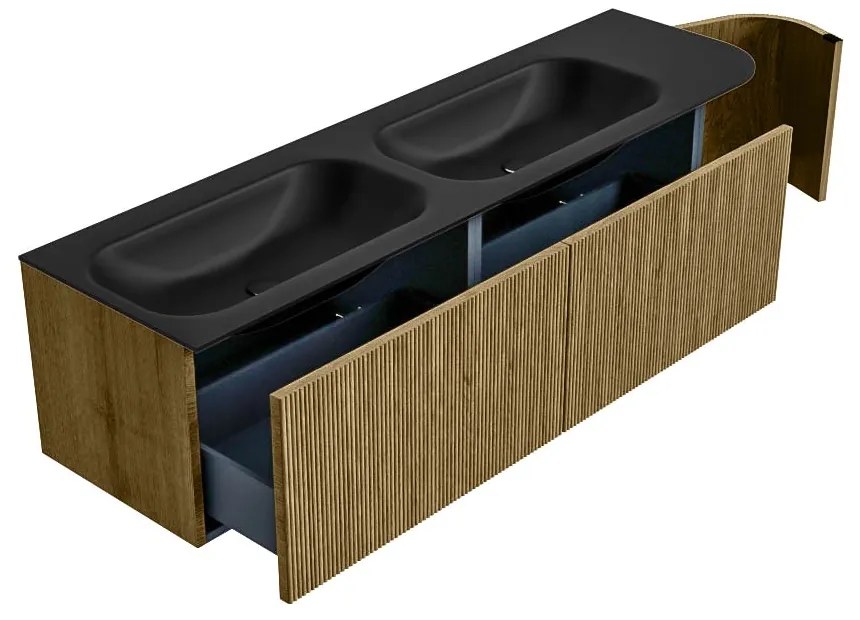 Mondiaz Kurve 165cm badmeubel ronding rechts dusk met 2 lades en 1 deur en wastafel big small dubbel/links zonder kraangat urban