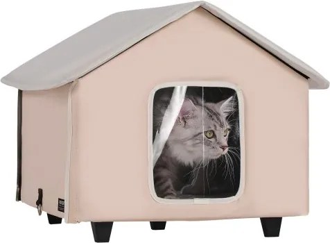 VEVOR Kattenhuis 52x48x47 cm, Kattenhuis 55 W, Kattenhol, Kattenverblijf gemaakt van 600D Oxford-stof met verwarmd kussen, temperatuurverhoging tot 20 °C, voor de winter, Bruin (Midden)