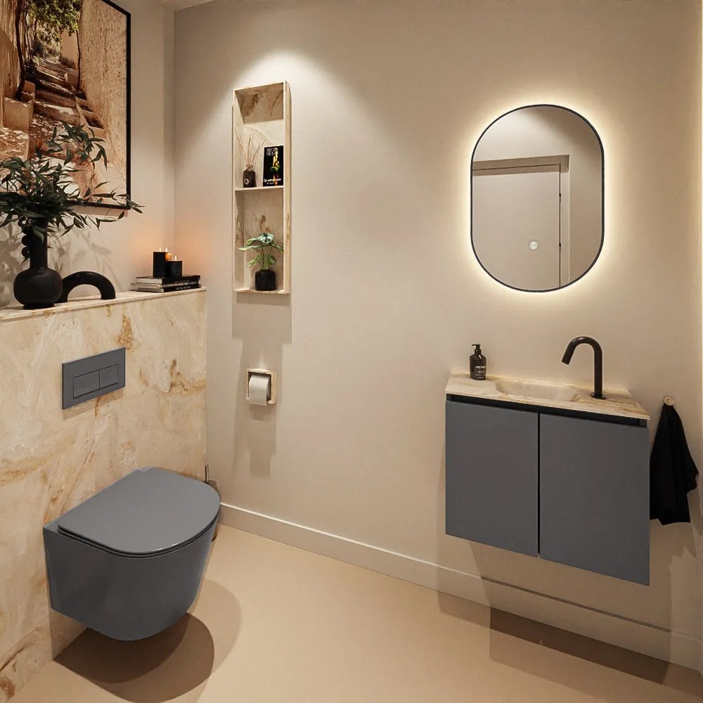 Mondiaz Ture DLux toiletmeubel 60cm dark grey met wastafel frappe midden met kraangat