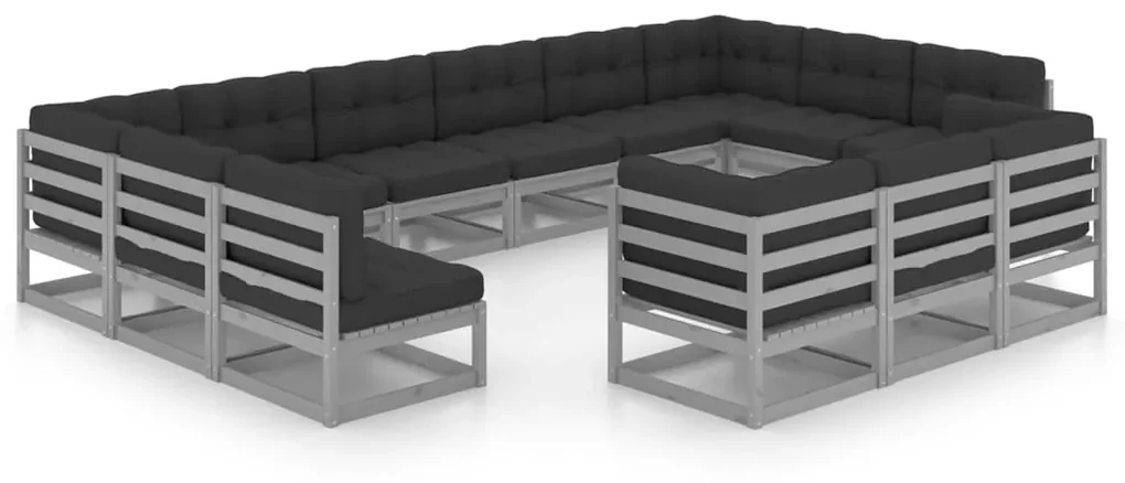 vidaXL 13-delige Loungeset met kussens massief grenenhout grijs