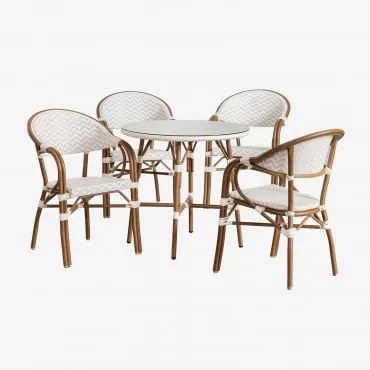 Brielle Bistroset Van Ronde Tafel 80 Cm En 4 Stapelbare Aluminium Tuinstoelen Met Armleuningen Naakt Beige - Gardenia Wit - Sklum