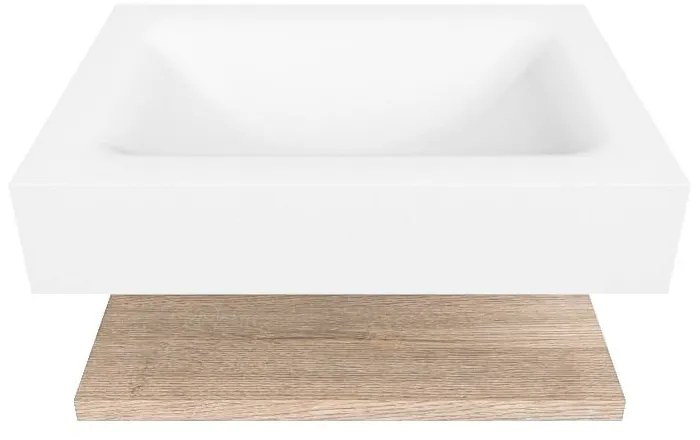Zaro Alan badmeubel 60cm met planchet washed oak en vrijhangende wastafel cloud midden 1 kraangat talc