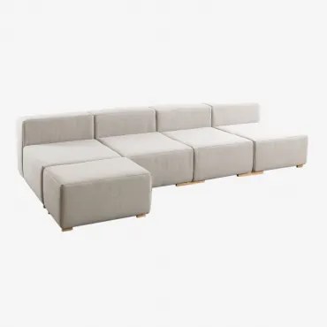 5-delige Modulaire Chaise Longue Bank Robert Crème Beige - Sklum