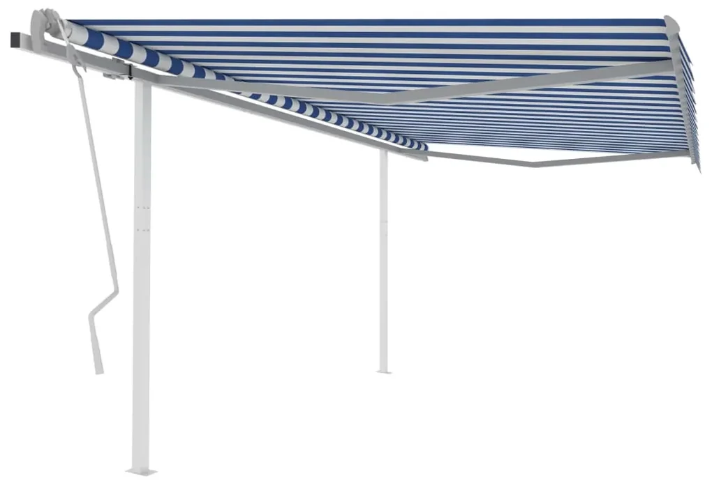 vidaXL Luifel handmatig uittrekbaar met palen 4,5x3,5 m blauw en wit