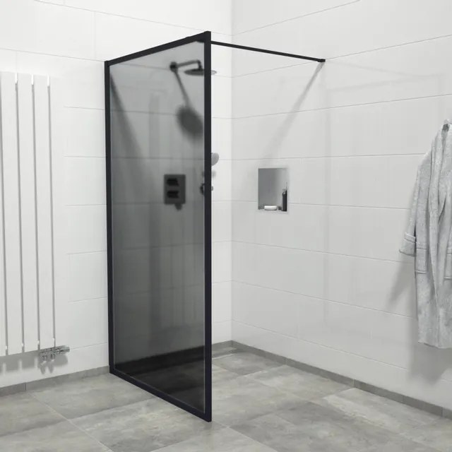 Marenza Bellini Inloopdouche - 90x200cm - veiligheidsglas - rookglas - frame rondom - anti kalk - mat zwart Mirrors-90B/NFF/S