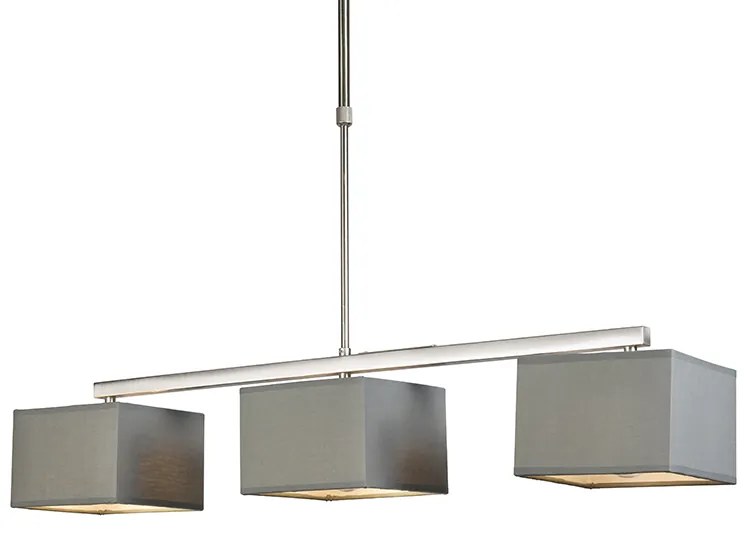 Stoffen Eettafel / Eetkamer Moderne hanglamp grijs met grijze kappen 3-lichts - VT Modern E27 vierkant Binnenverlichting Lamp