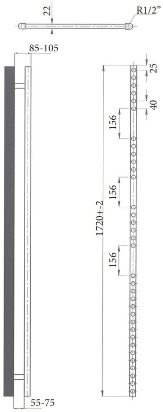 Sanicare elektrische design radiator 45x172 inox-look met Bluetooth en thermostaat rechts zwart