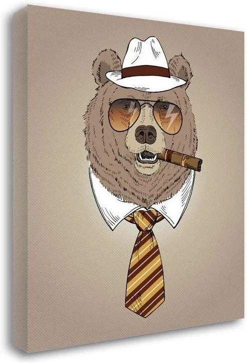 Schilderij - Bruine beer met hoed en sigaar, gentleman