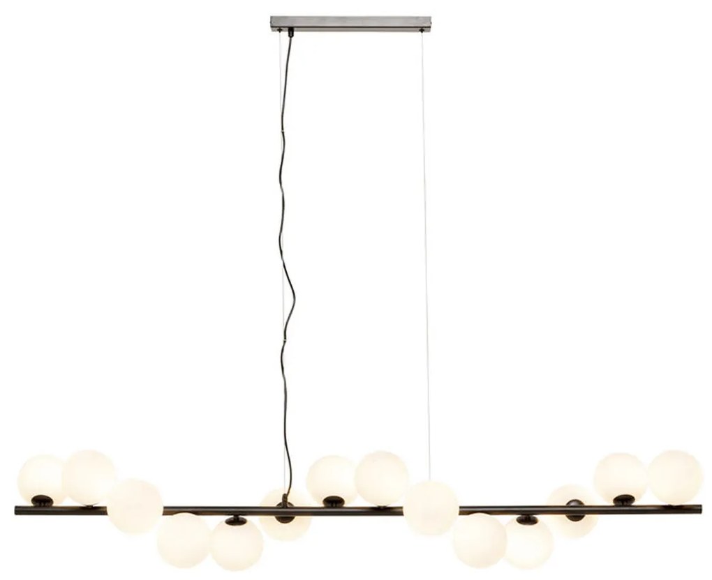 Brede Hanglamp Zwart Met Melkglas Bollen