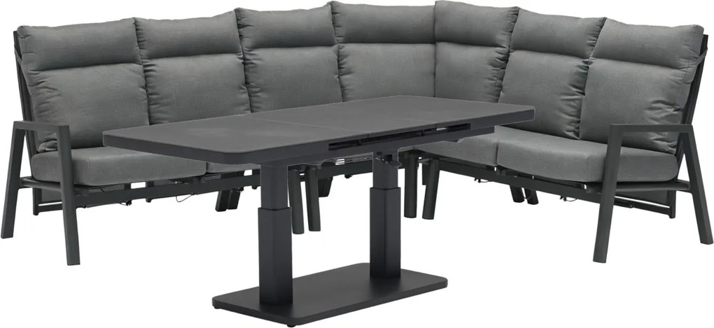 Caribbean verstelbare hoek loungeset 6 delig antraciet met uitschuifbare verstelbare tafel
