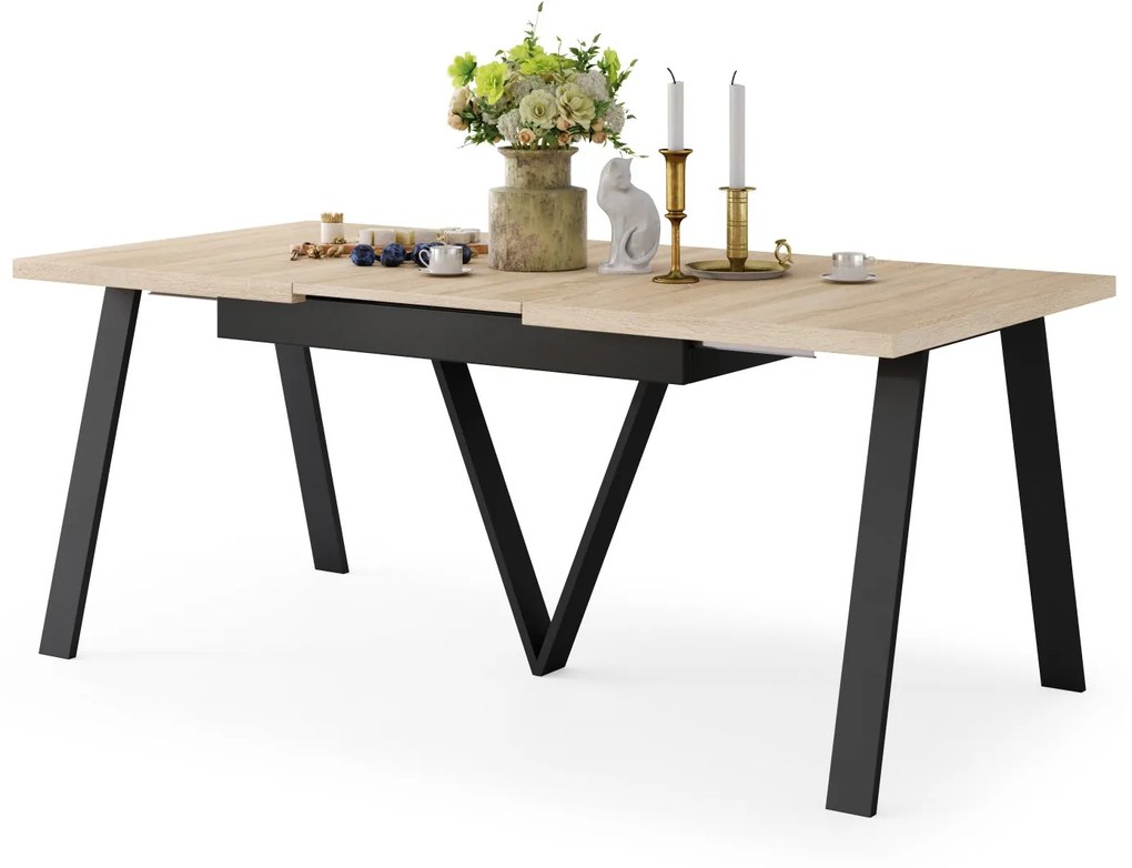 AVERY Sonoma eik/onderkant zwart - LOFT/INDUSTRIËLE TAFEL VOOR WOONKAMER / EETKAMER UITKLAPBAAR TOT 290 cm!