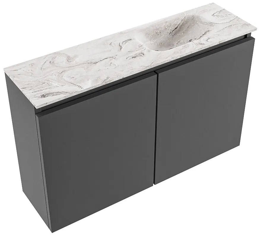 Mondiaz Ture DLux toiletmeubel 80cm dark grey met wastafel glace rechts zonder kraangat