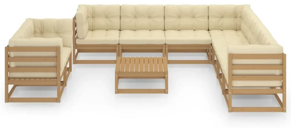 vidaXL 10-delige Loungeset met kussens massief grenenhout honingbruin