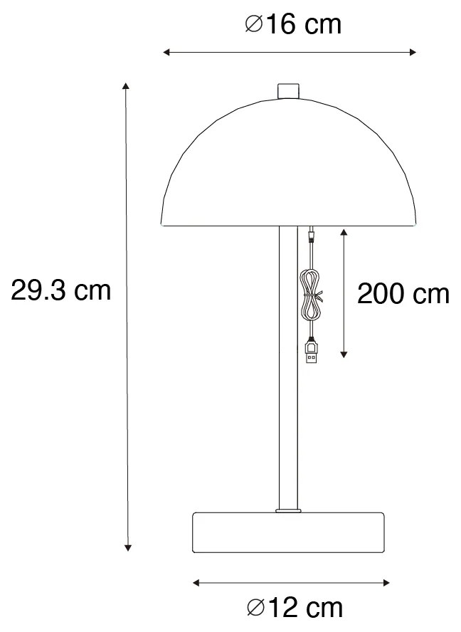 LED Set van 2 buiten tafellamp met dimmeren mushroom zwart oplaadbaar - Keira Modern IP44 Buitenverlichting rond Lamp