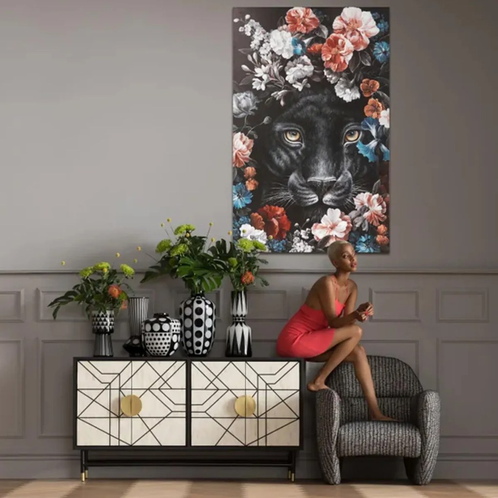 Kare Design Night Leo In Flower Schilderij Luipaard