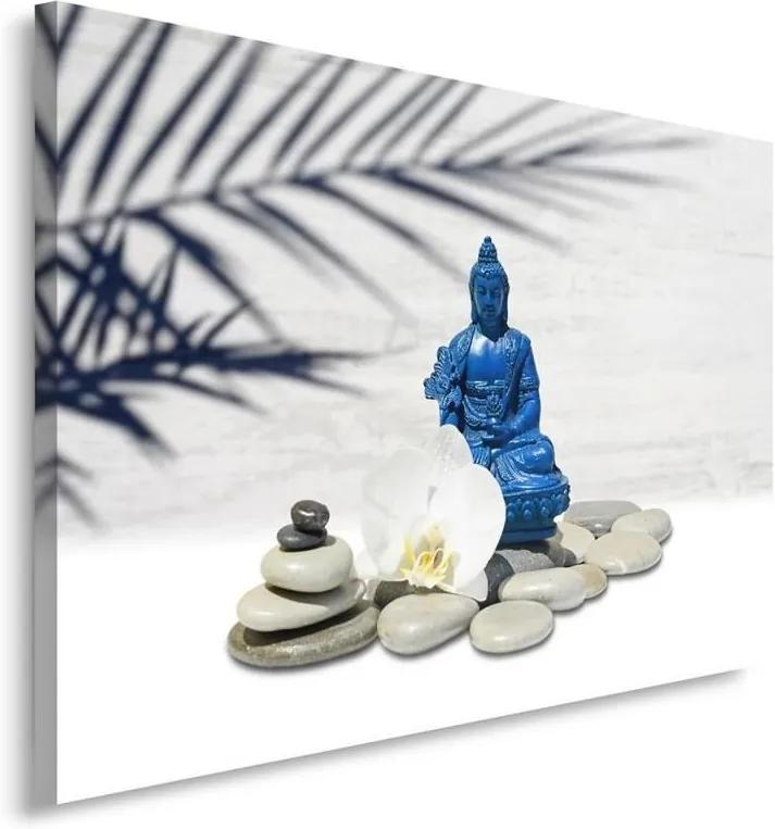 Schilderij - Blauwe Boeddha met Zen stenen, inspiratie