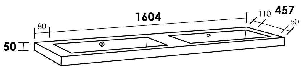 Sanituba Foggia wastafel mineraalmarmer zonder kraangaten 160cm glanzend