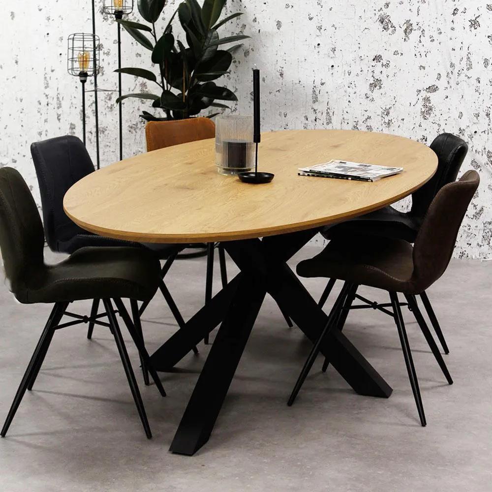 Dimehouse | Eettafel Jade lengte 230 cm x breedte 110 cm x hoogte 76 cm bruin, zwart eettafels mdf, staal meubels tafels