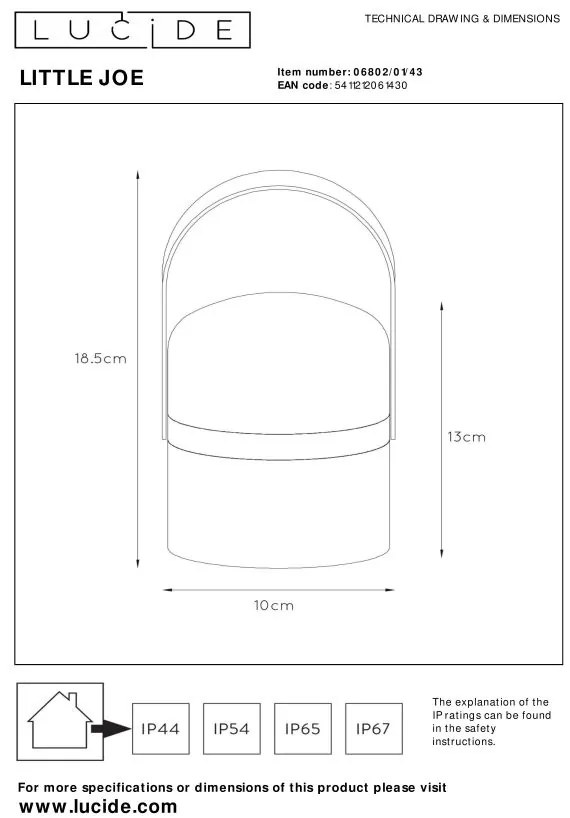 Lucide Joe oplaadbare LED lamp 0.3W 19x10cm bruin