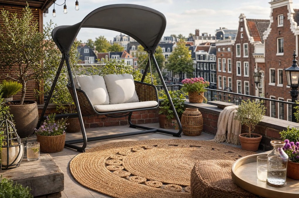 Coco Palm Schommelbank Wicker/Aluminium/Aluminium/wicker Taupe