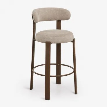 Set Van 2 Hoge Krukken Met Rugleuning Van Chenillestof En Ijzer Jolie Donkerbruin Hout & ↑75 Cm & Chenille Tarwebruin - Sklum