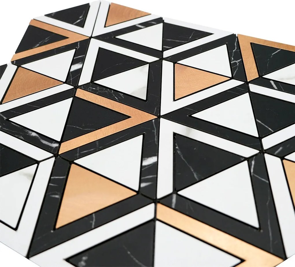 Zelfklevende Mozaïektegels Metaal | Driehoek Zwart Wit Goud | 28,7×33,1 cm | Keuken, Bad & WC