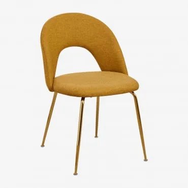 Set Van 4 Gestoffeerde Eetkamerstoelen Glorys Goud & Stof Mosterd & Stof - Sklum