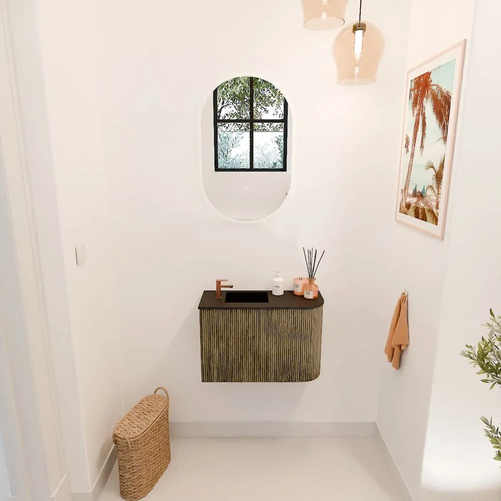 Mondiaz Joya 60cm toiletmeubel ronding rechts dusk met wastafel faye links 1 kraangat urban