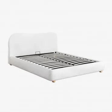 Bed Met Opklapbare Boxspring Winselet Teddystof Ivoorwit & 160 X 200 Cm - Sklum