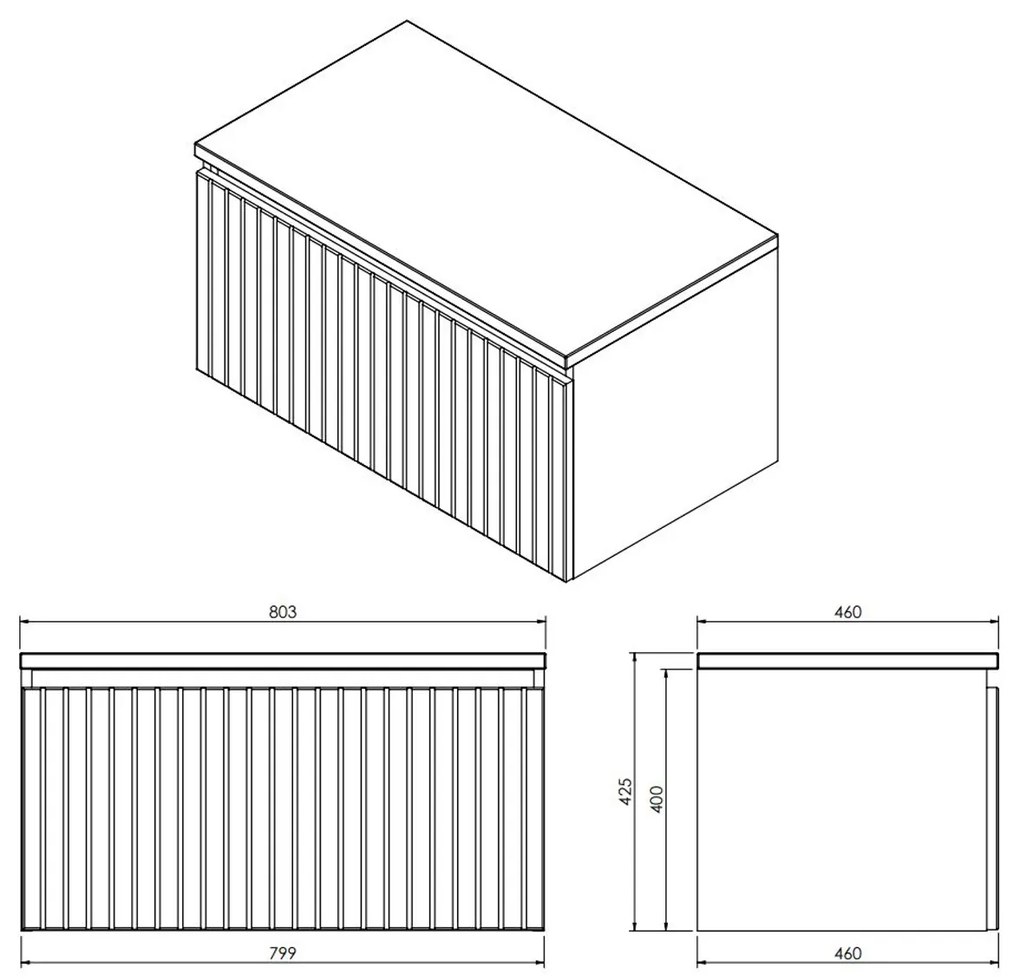 Fontana Milo badmeubel 80cm ribbelfront mat wit met zwarte wastafel 0 kraangaten