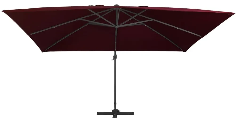 vidaXL Zweefparasol met LED-verlichting 400x300 cm bordeauxrood