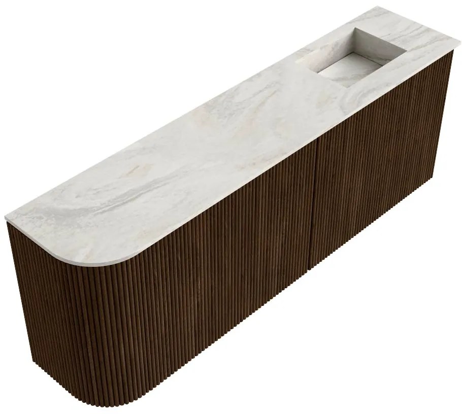 Mondiaz Joya DLux 110cm toiletmeubel ronding links walnut met wastafel faye rechts zonder kraangat ostra
