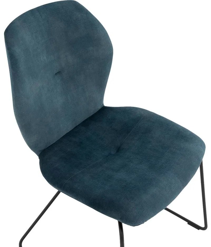 Goossens Excellent Eetkamerstoel Manzini blauw velvet stof leuning, modern design