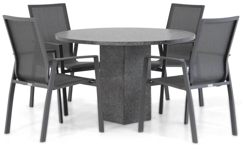 Tuinset Ronde Tuintafel 4 personen 120 cm Aluminium/textileen Grijs Lifestyle Garden Furniture Ultimate/Graniet
