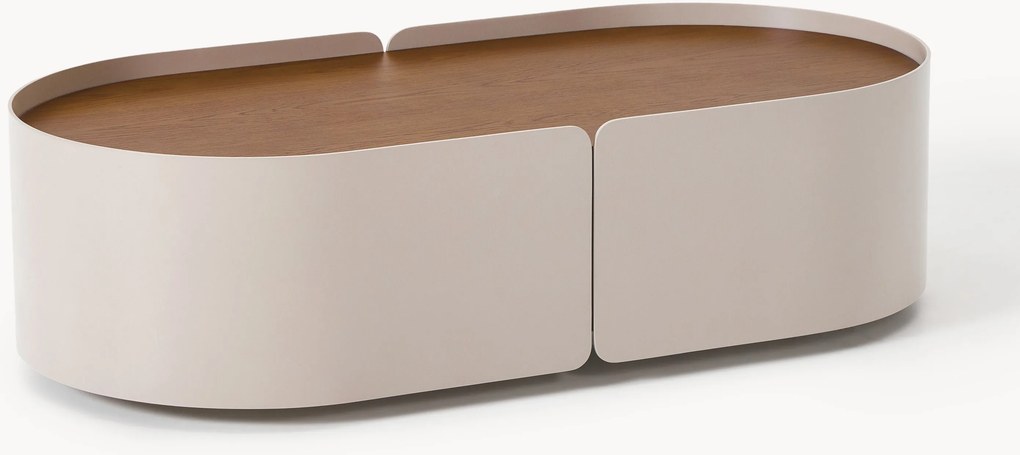 Ovale houten salontafel Loran met lades