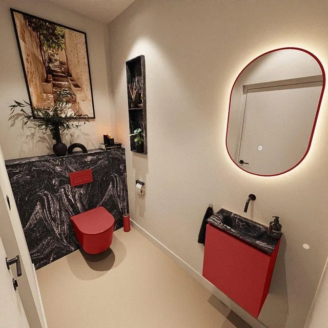 MONDIAZ TURE-DLUX 40cm toiletmeubel Fire. EDEN wastafel Lava positie midden. Zonder kraangat. TUREDX40FIRM0LAV