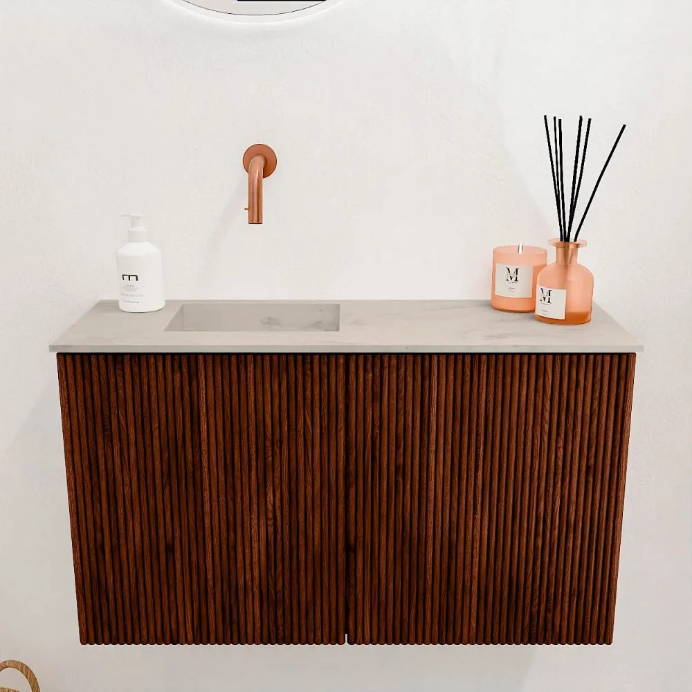 Mondiaz Joya DLux 70cm toiletmeubel ruby met wastafel faye links zonder kraangat opalo
