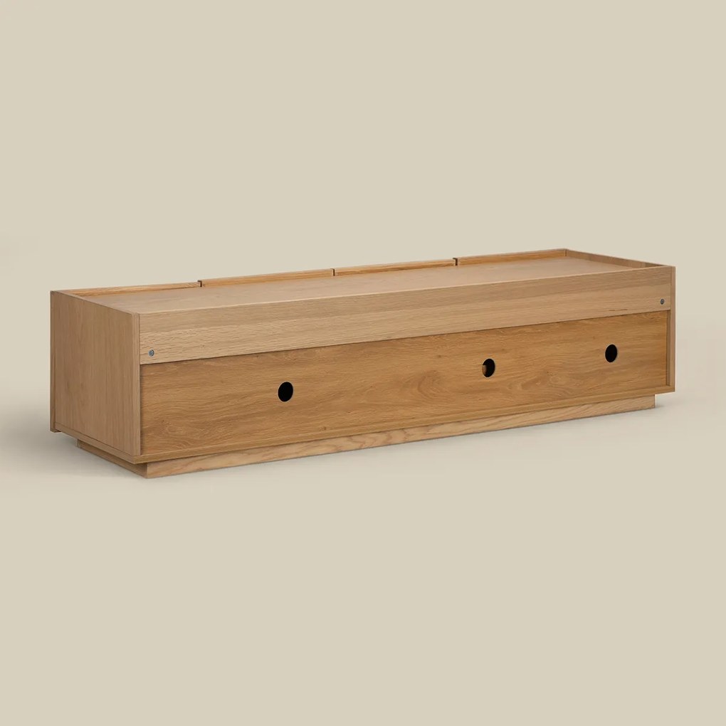 Eiken Tv-meubel Met Stoffen Deuren 180 Cm - 180x40x40cm.