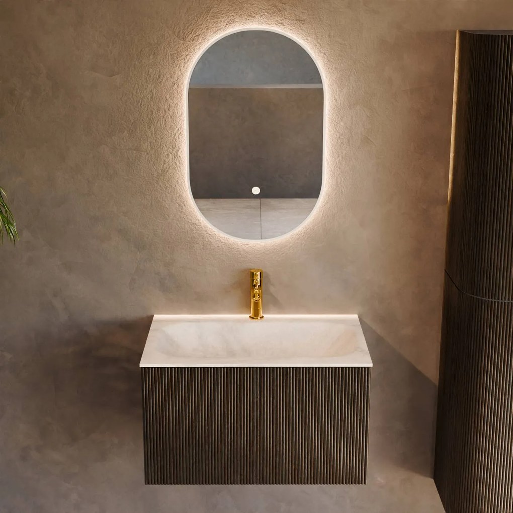 Mondiaz Kurve-dlux 70cm badmeubel shadow met 1 lade en wastafel big small midden 1 kraangat ostra
