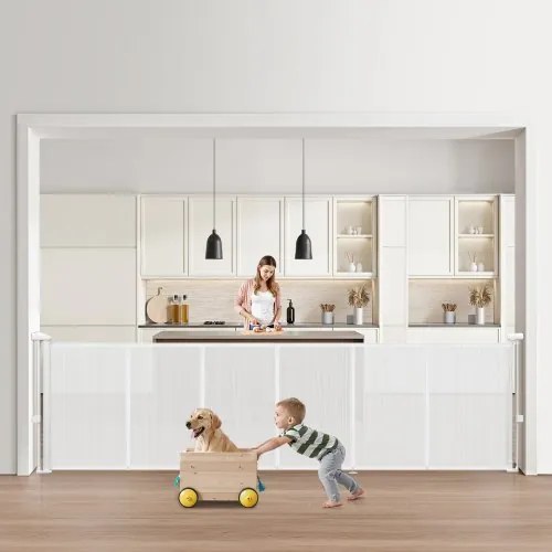 VEVOR Intrekbaar Babyhekje Hondenhekje Uitschuifbaar tot 280 cm breed / 87 cm hoog, Huisdierhekje van gaas voor binnen Trappen Deuren Gangen Speelkamers, Traphekje Wit