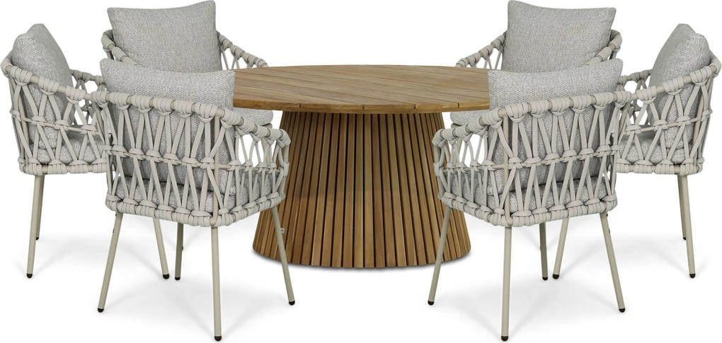 Tuinset Ronde Tuintafel 6 personen 180 cm Rope Zand/Beige Coco Oliva/Fungo