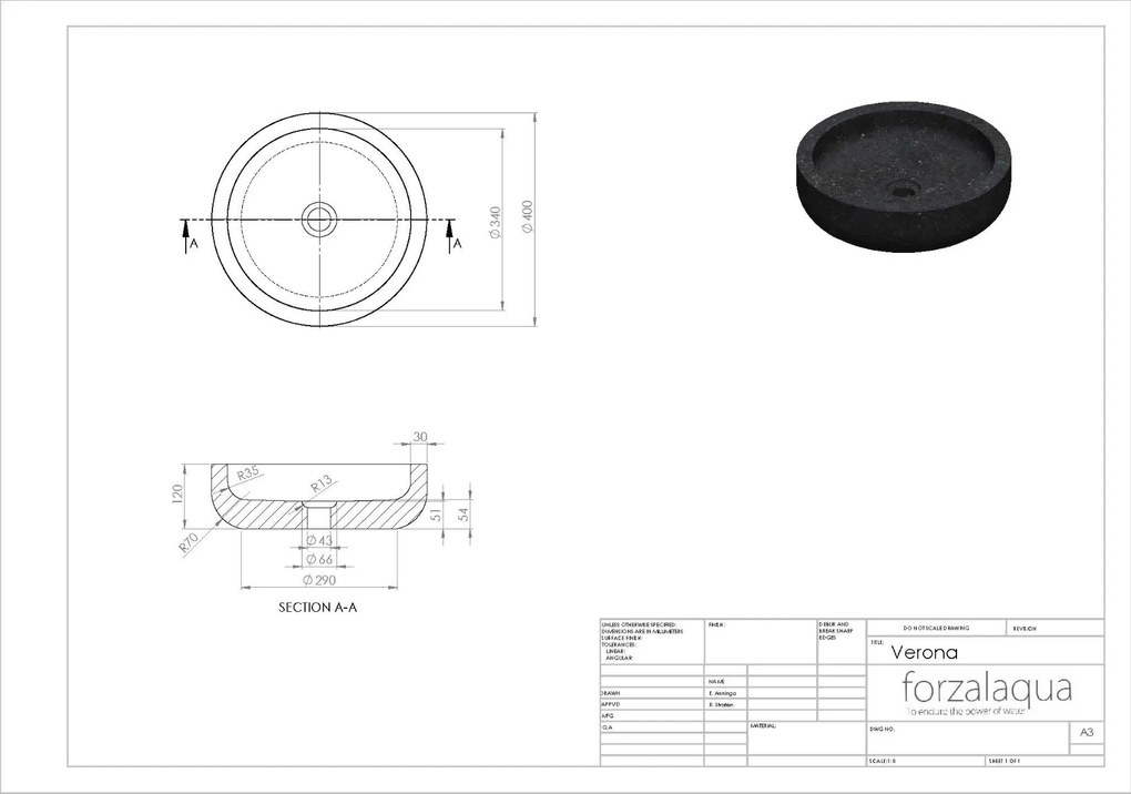 Forzalaqua Verona waskom 40cm travertin