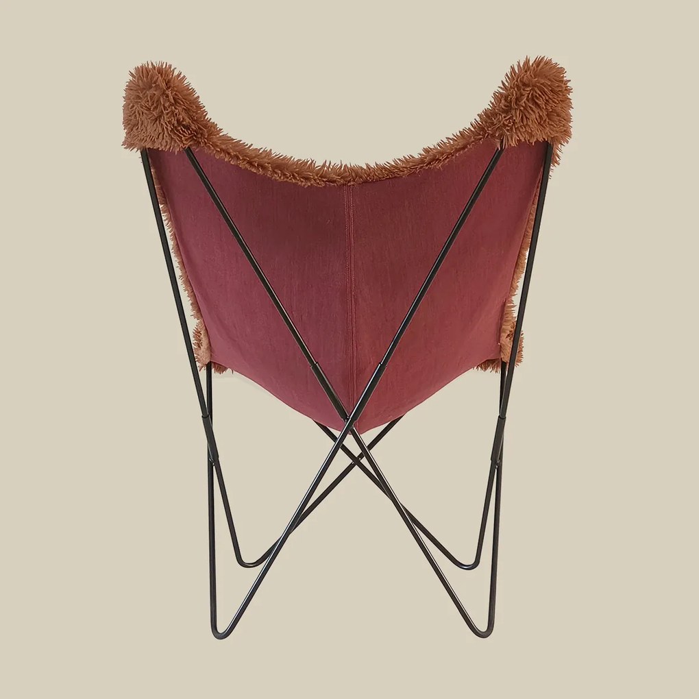 Vlinderfauteuil Bont Vacht Terracotta