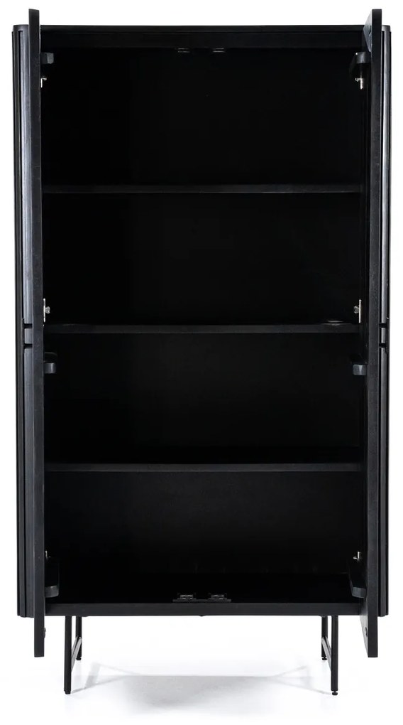 Eleonora Remi Zwarte Retro Kast Met Houten Latjes - 96x45x170cm.