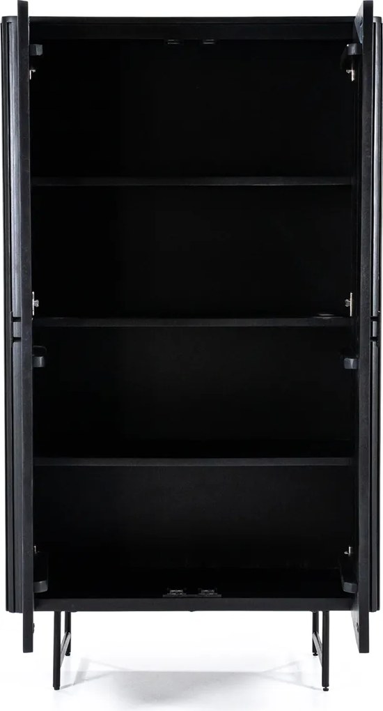 Zwarte Retro Kast Met Houten Latjes - 96x45x170cm.