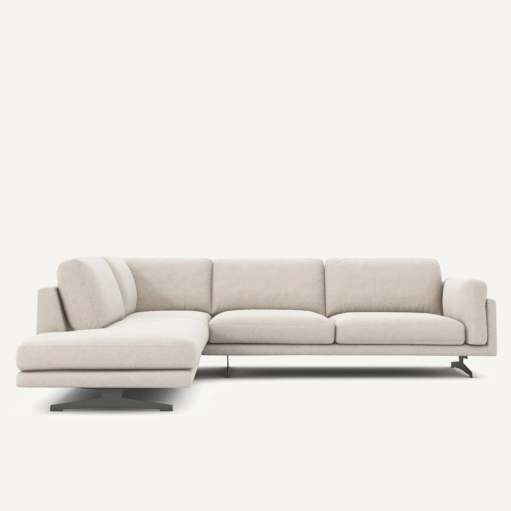 Hoekbank met longchair in gemêleerd canvas, CÉSAR