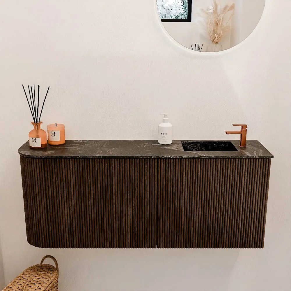Mondiaz Joya DLux 100cm toiletmeubel ronding links walnut met wastafel faye rechts 1 kraangat lava